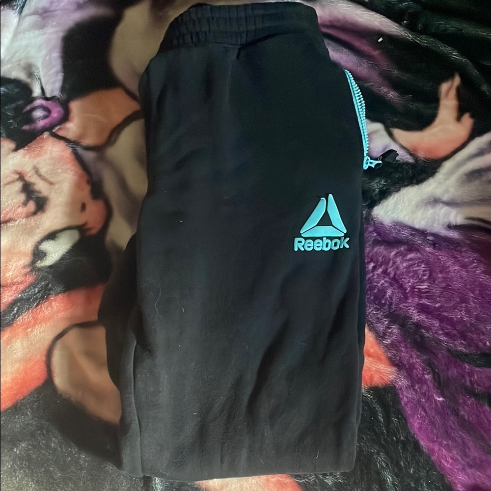 Reebok Black Sweatpants with Blue Logo
